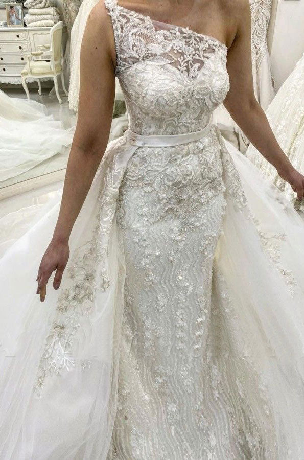 One Shoulder Wedding Dresses Bridal Gown with Appliques