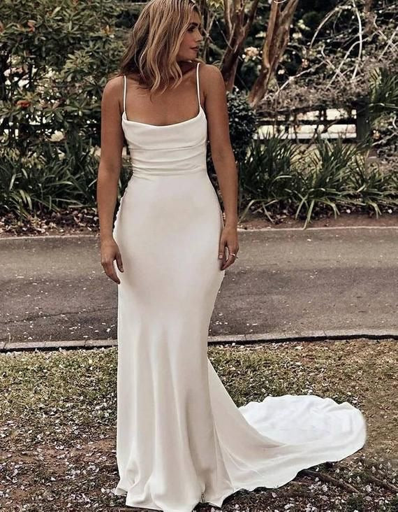 Spaghetti Straps Solid Wedding Dresses Bridal Gown