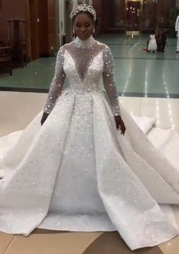 High Neck Wedding Dresses Bridal Gown with Rhinestones