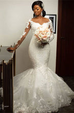 Load image into Gallery viewer, Mermaid Wedding Dresses Bridal Gown with Appliques Full Sleeves