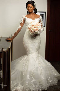 Mermaid Wedding Dresses Bridal Gown with Appliques Full Sleeves