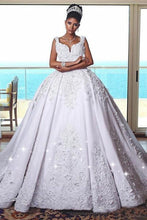 Carica l&#39;immagine nel visualizzatore di Gallery, Straps White Wedding Dresses Bridal Gowns with Appliques