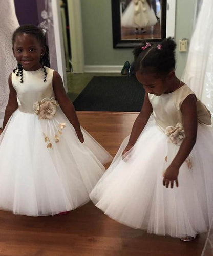 Floor Length Flower Girl Dresses with Handmade Flower