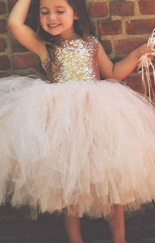 Tea Length Flower Girl Dresses with Sequins