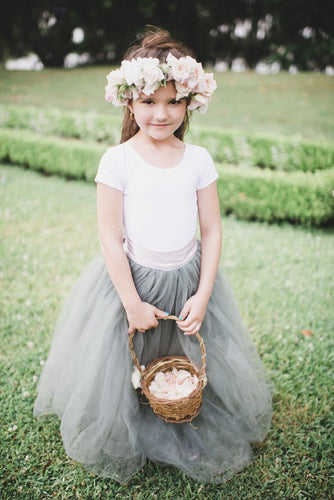 Sweet Two Piece Flower Girl Dresses Top with Short Sleeves