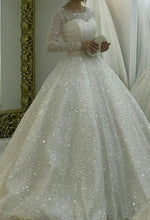 Load image into Gallery viewer, Sparkly Long Sleeves Long Wedding Dresses Prom Dresses Evening Dresses