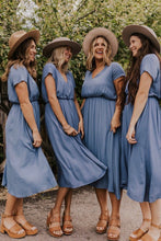 Load image into Gallery viewer, Casual V Neck Tea Length Bridesmaid Dresses for Wedding Party