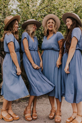 Casual V Neck Tea Length Bridesmaid Dresses for Wedding Party