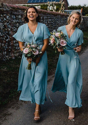 V Neck Casual Bridesmaid Dresses for Wedding Party