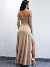 Load image into Gallery viewer, Sexy Long Sleeves Split Side Long Prom Dresses with Appliques