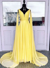 Load image into Gallery viewer, Yellow V Neck Chiffon Prom Dresses Under 100