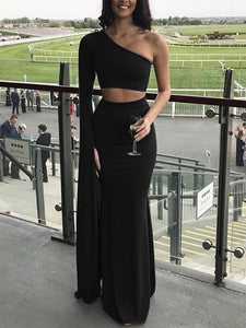 Two Piece Black Single Length Prom Dresses