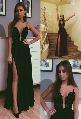 Elegant Black Prom Dresses with Slit Side