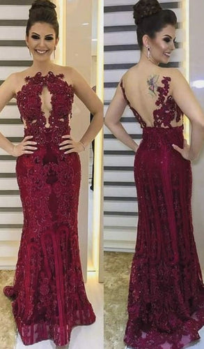 Lace Sheath Long Prom Dresses with Appliques