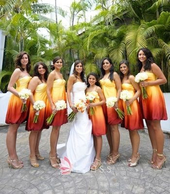 Short Gradient Orange Bridesmaid Dresses