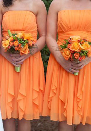 Strapless Short Orange Bridesmaid Dresses