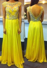 Load image into Gallery viewer, Yellow Prom Dresses with Rhinestones Appliques