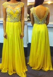 Yellow Prom Dresses with Rhinestones Appliques