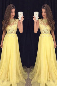 Yellow Long Prom Dresses with Appliques