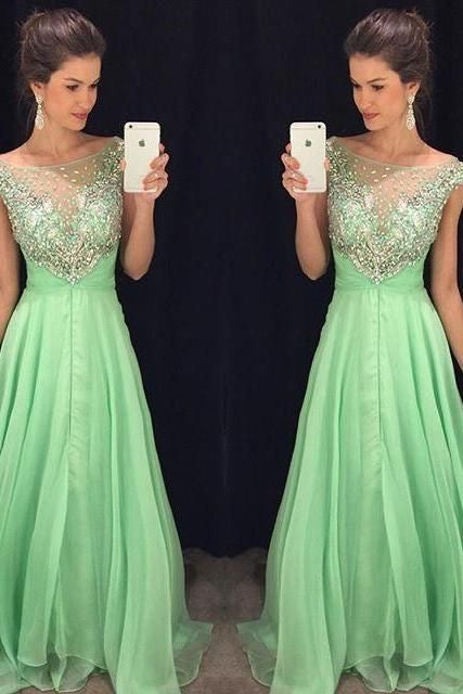 Mint Green Long Prom Dresses with Rhinestones