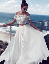 画像をギャラリービューアに読み込む, Sexy White Two Piece Wedding Dresses Bridal Gown with Appliques