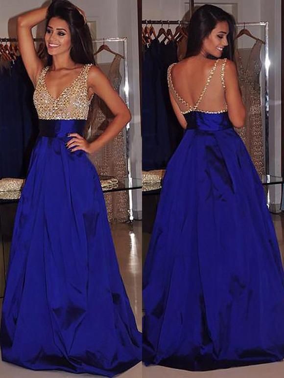 Sparkly Royal Blue Long Prom Dresses with Beaded