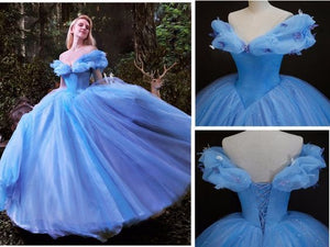 Off the Shoulder Blue Prom Dresses Princess Gown with Butterflies