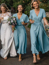 Cargar imagen en el visor de la galería, Casual Blue V Neck Bridesmaid Dresses under 100