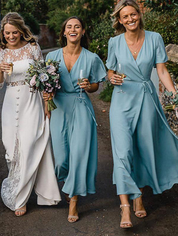 Casual Blue V Neck Bridesmaid Dresses under 100