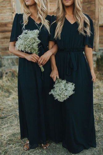 V Neck Bridesmaid Dresses with Short Sleeves