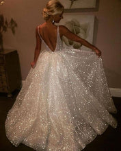 Load image into Gallery viewer, v Back Sparkly Wedding Dresses Bridal Gowns