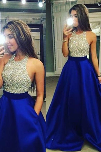 Sparkly Long Prom Dresses with Pockets