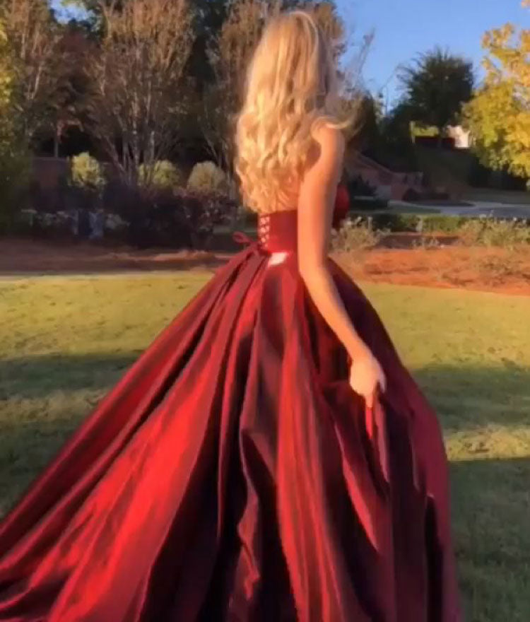 Strapless Burgundy Prom Dresses