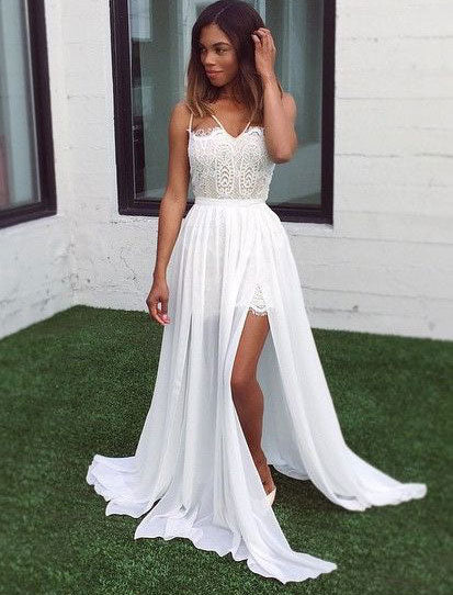 Spaghetti Straps Long Prom Dresses with Lace Appliques for Women