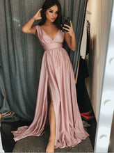 Load image into Gallery viewer, V Neck Split Side Prom Dresses Under 100