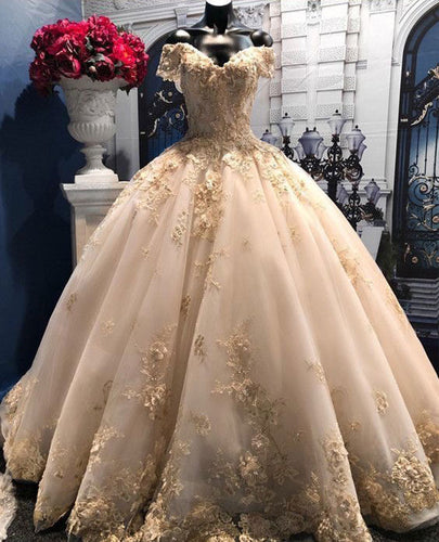Ball Gown Off the Shoulder Prom Dresses with Appliques Pageant Gown