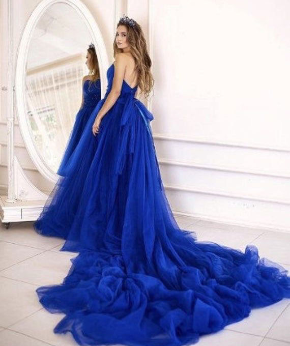 Strapless Long Royal Blue Prom Dresses GH8