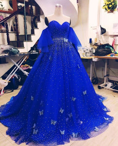 Long Royal Blue Prom Dresses with Butterflies