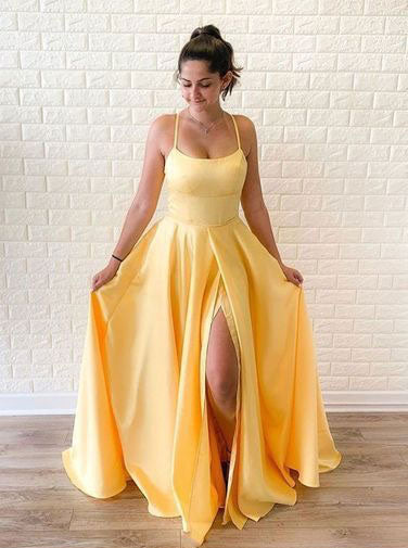 Spaghetti Straps Yellow Prom Dresses Under 100