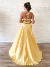 Load image into Gallery viewer, Spaghetti Straps Yellow Prom Dresses Under 100