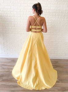 Spaghetti Straps Yellow Prom Dresses Under 100