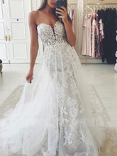 Cargar imagen en el visor de la galería, Sweetheart Tulle Wedding Dresses Bridal Gown with Lace Appliques