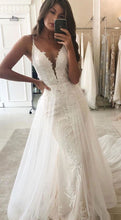 Load image into Gallery viewer, V Neck Sheath Wedding Dresses Bridal Gown with Appliques