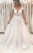 Load image into Gallery viewer, Off the Shoulder Tulle Wedding Dresses Bridal Gown with Appliques