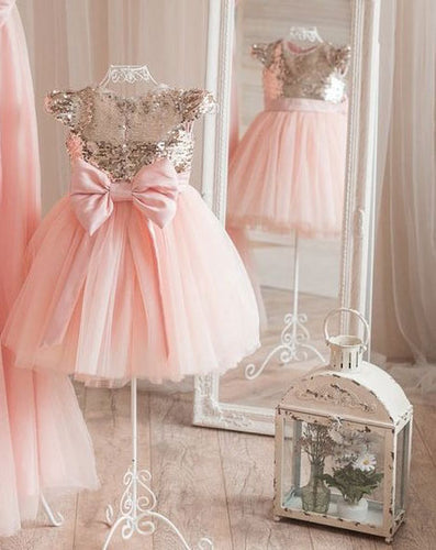 Pink Flower Girl Dresses with Bowknot