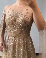 Load image into Gallery viewer, Luxurious Champagne Prom Dresses Evening Dresses with Rhinestones