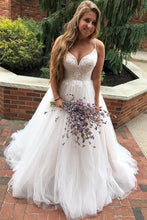 Load image into Gallery viewer, Spaghetti Straps Tulle Wedding Dresses Bridal Gown with Appliques