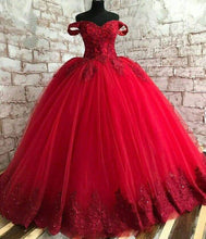 Load image into Gallery viewer, Off the Shoulder Ball Prom Dresses Pageant Dress with Appliques