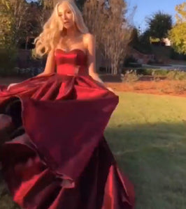 Strapless Burgundy Prom Dresses