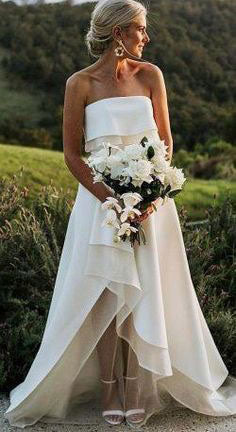 Strapless Hi Low Wedding Dresses Bridal Gown